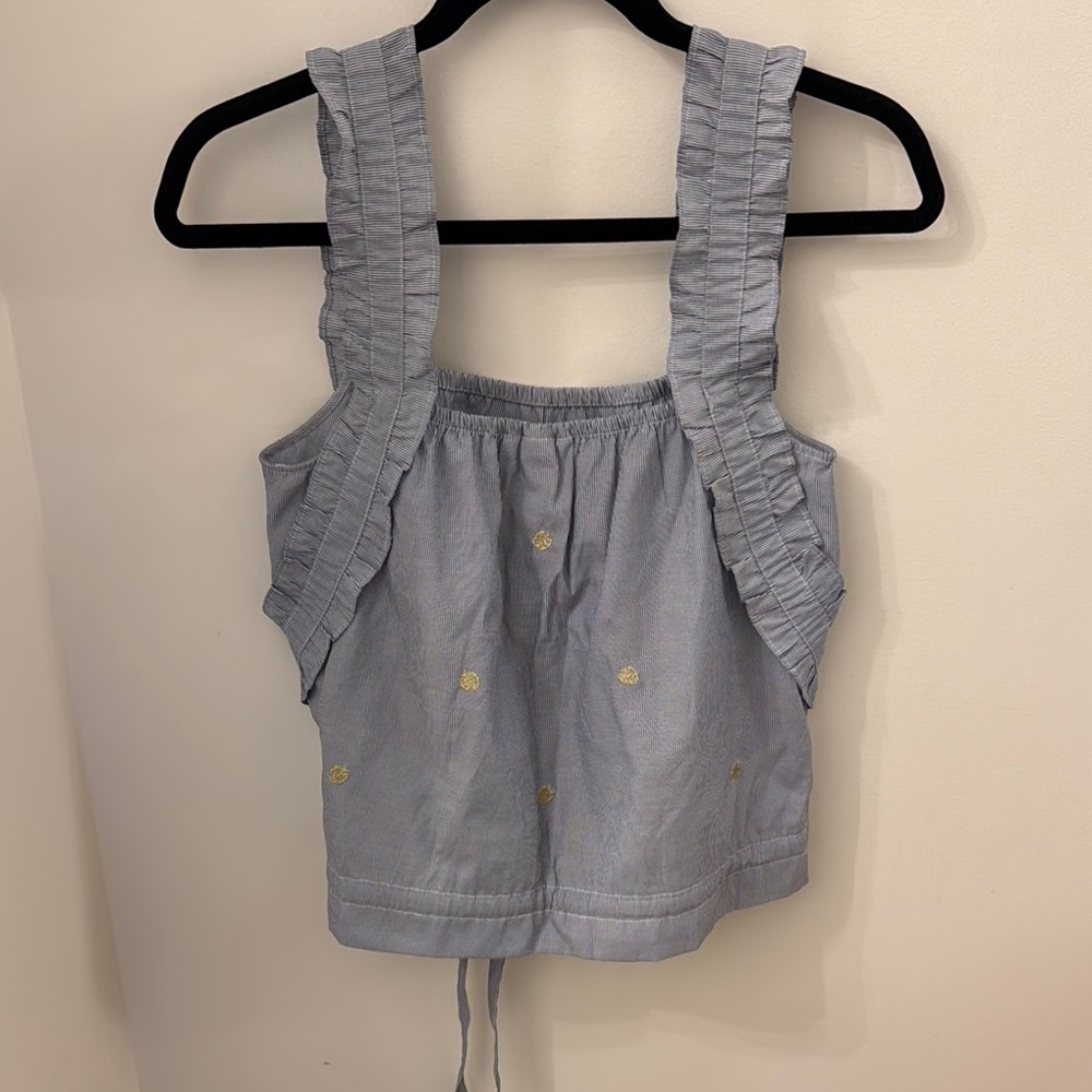Ruffled Crop Top, Blue and White stripes